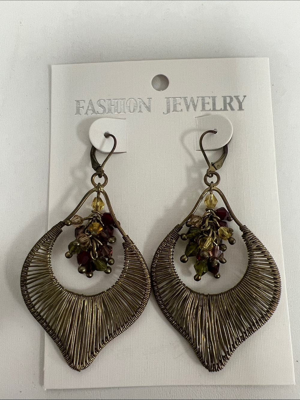 Fashion Jewelry Olive & Burgundy Cluster Wire Teardrop Dangle Earrings